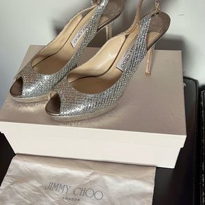 Jimmy Choo Glitter Leather Slingback Pump 100